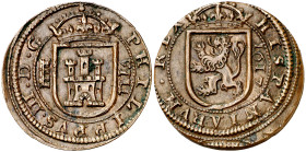 1617. Felipe III. Segovia. 8 maravedís. (AC. 334). Algo descentrada. Buen ejemplar. Escasa así. 6,22 g. EBC-.