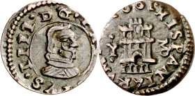 1661. Felipe IV. MD (Madrid). Y. 4 maravedís. (AC. 236). Error: valor IIIII. Ex Colección de Cobres, Áureo 22/10/2003, nº 663. Rara. 1,25 g. EBC-.