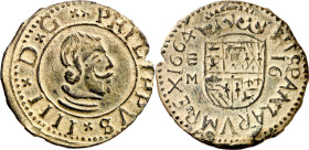 1664. Felipe IV. Valladolid. M. 16 maravedís. (AC. 511). Atractiva. Ex Áureo 20/09/2001, nº 1243. 3,80 g. EBC-.