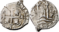 1656. Felipe IV. Potosí. E. 1 real. (AC. 758). Triple fecha y doble ensayador. Rara así. 3,18 g. MBC+.