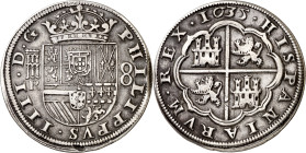 1635. Felipe IV. Segovia. R. 8 reales. (AC. 1606). Mínima hojita. Rara. 26,80 g. MBC+.