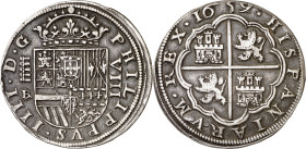1659/42. Felipe IV. Segovia. BR/I. 8 reales. (AC.pdf 1594.1). Pátina oscura. Rara. 27,30 g. MBC+.