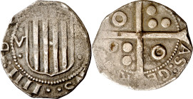 (164)1. Guerra dels Segadors. Girona. 5 rals. (AC. 147) (Cru.C.G. 4600) (Cru.Segadors 73.3, mismo ejemplar). Felipe IV. Rara. 11,43 g. MBC.