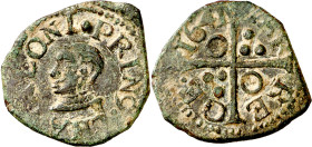 1641. Guerra dels Segadors. Tàrrega. 1 diner. (AC. 231) (Cru.C.G. 4658). A nombre del Principat. Busto de Felipe IV. Atractiva. Ex Áureo 23/01/2002, n...