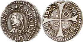 1682. Carlos II. Barcelona. 1 croat. (AC. 209). Ligero defecto de cospel. Ex Áureo 16/12/2004, nº 668. 2,71 g. MBC+.