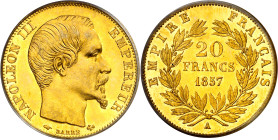Francia. 1857. Napoleón III. A (París). 20 francos. (Fr. 573) (Kr. 781.1). En cápsula de la PCGS como MS64, nº 157701-64/10307268. Bella. Precioso col...