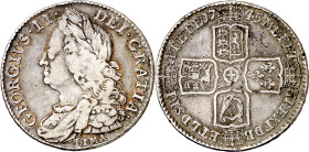 Gran Bretaña. 1745. Jorge II. 1/2 corona. (Kr. 584.3). LIMA bajo el busto. Bonito color. Escasa. AG. 14,78 g. MBC-.