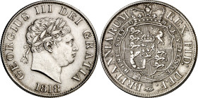 Gran Bretaña. 1818. Jorge III. 1/2 corona. (Kr. 672). Escasa y más así. AG. 13,72 g EBC.