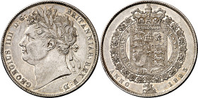 Gran Bretaña. 1823. Jorge IV. 1/2 corona. (Kr. 688). Rayitas. Parte de brillo original. Escasa. AG. 14,05 g. EBC-.