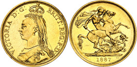 Gran Bretaña. 1887. Victoria. 2 libras. (Fr. 391) (Kr. 768). Leves golpecitos. AU. 15,97 g. EBC.