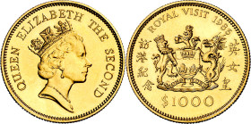 Hong-Kong. 1986. Isabel II. 1000 dólares. (Fr. 13) (Kr. 57). Visita real. AU. 15,89 g. S/C.