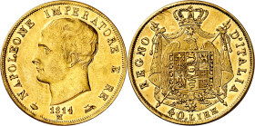 Italia. 1814. Napoleón. M (Milán). 40 liras. (Fr. 5) (Kr. 12). AU. 12,81 g. MBC+/EBC-.
