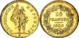 Suiza. República Helvética. 1800. B (Berna). 16 francos. Reproducción oficial de 1971, nº 0031. AU. 8,02 g. S/C-.