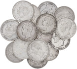 1870 a 1898. 5 pesetas. Lote de 15 monedas. A examinar. BC/MBC.