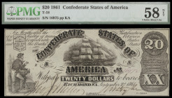 Estados Confederados de América. Richmond. 1861. 20 dólares. (Grover C. Criswell 101) (Pick 10). 2 de septiembre. Serie A. Certificado por la PMG como...