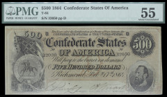 Estados Condeferados de América. 1864. 500 dólares. (Grover C. Criswell 489). 17 de febrero. Certificada por la PMG, como About Uncirculated 55. Muy r...