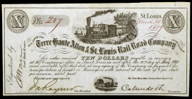 Estados Unidos. Missouri. 1859. The Teme Hante. Alton & St. Louis Rail Road Co. 10 dólares. 21 de marzo, nº 287. Raro. EBC+.
