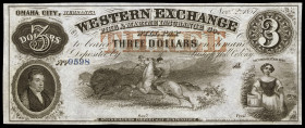 Estados Unidos. Ciudad de Omaha, Nebraska. 1857. Wester Exchange Fire & Marine Insurance Cº. 3 dólares. 2 de noviembre. Ligero doblez. Extraordinario ...