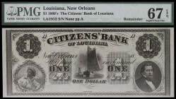 Estados Unidos. Lousiana, New Orleans. 18... The Citizens´Bank. 1 dólar. Sin numerar, ni firmar. Certificado por la PMG, como Remainder Superb Gem Unc...