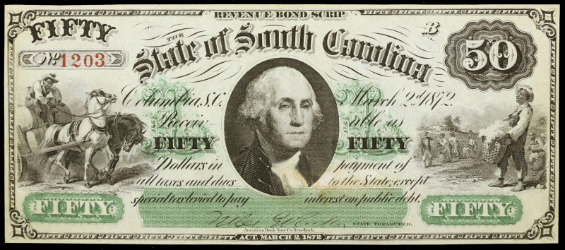 Estados Unidos. South Carolina. 1872. 50 dólares. (HT. p. 96) (Pick. 53326). 2 d...
