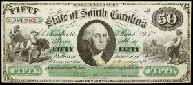 Estados Unidos. South Carolina. 1872. 50 dólares. (HT. p. 96) (Pick. 53326). 2 de marzo, George Washington. Leve doblez. Buen ejemplar. Raro. EBC+.