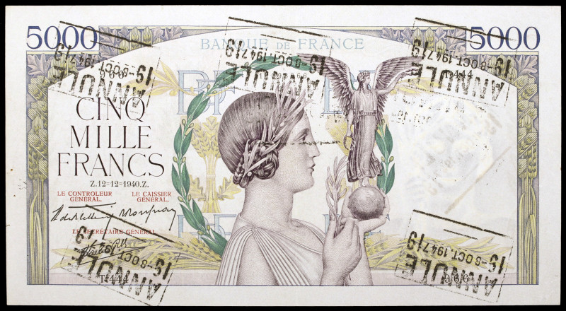 Francia. 1940. Banco de Francia. 5000 francos. (Pick 97a var). 12 de diciembre. ...