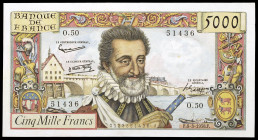 Francia. 1958. Banco de Francia. 5000 francos. (Pick 135a). 6 de marzo, Enrique IV. Leves arrugas. Firmas: G. Gouin d'Ambrières, R. Favre-Gilly y P. G...