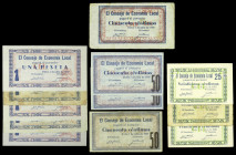 Elche (Alicante). Consejo de Economía Local. 25 (tres), 50 céntimos (cuatro) y 1 peseta (cinco). (T. 713 var, 713, 713a, 714, 714a, 714b, 715 y 715a) ...