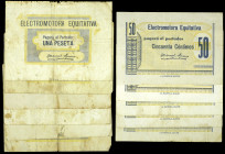Elche (Alicante). Electromotora Equitativa. 50 céntimos (cinco) y 1 peseta (seis). (T. faltan) (KG. 323d) (RGH. 2273 y 2274). 11 billetes con alguna v...