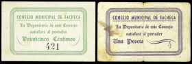 Facheca (Alicante). Consejo Municipal. 25 céntimos y 1 peseta. (T. 740a y 742) (KG. 343) (RGH. 2399 y 2401, sin imagen). 2 cartones. El de 1 peseta nº...