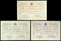 Floreal del Raspeig (Alicante). Consejo Municipal. 25, 50 céntimos y 1 peseta. (T. 759 a 761) (KG. 353) (RGH. 2461 a 2463). 3 billetes, serie completa...