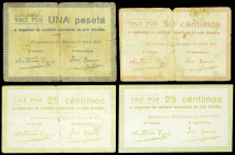 Formentera del Segura (Alicante). Alcaldía Presidencia del Ayuntamiento. 25 (dos), 50 céntimos y 1 peseta. (T. 771a, mismo ejemplar, 772, 773 y 773a) ...