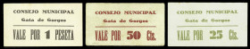 Gata de Gorgos (Alicante). Consejo Municipal. 25, 50 céntimos y 1 peseta. (T. 792 a 793) (KG. 383a y falta valor) (RGH. 2629 a 2631). 3 cartones, seri...