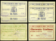Gata de Gorgos (Alicante). Sección de Trabajadores del Comercio y Oficinas. 25, 50 céntimos, 1 (dos) y 2 pesetas (dos). (T. 795 a 798) (KG. 383b) (RGH...