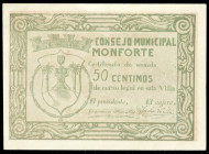 Monforte (Alicante). Consejo Municipal. 50 céntimos. (T. 970) (KG. 500) (RGH. 3607). Raro. EBC.