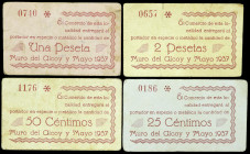 Muro de Alcoy (Alicante). Comercio Local. 25, 50 céntimos, 1 y 2 pesetas. (T. 1004 a 1007) (KG. 524) (RGH. 3781 a 3784). 4 cartones. El de 25 céntimos...
