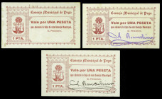 Pego (Alicante). Consejo Municipal. 1 peseta (tres). (T. 1125, 1126 y 1126a var) (KG. 574 y falta) (RGH. 4123, 4124, sin imagen y 4124a var, sin image...