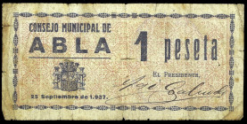 Abla (Almería). Consejo Municipal. 1 peseta. (KG. 5) (RGH. 32). Muy raro. BC+.