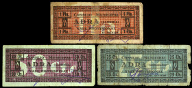 Adra (Almería). Consejo Municipal. 25, 50 céntimos y 1 peseta. (KG. 8a) (RGH. 51 a 53). 3 billetes, serie completa. Dos rotos y pegados en la época. M...