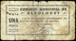 Alboloduy (Almería). Consejo Municipal. 1 peseta. (KG. 36) (RGH. 226 sin imagen). Rarísimo. BC.