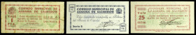 Alhama de Salmerón (Almería). Consejo Municipal. 25, 50 céntimos y 1 peseta. (KG. 75) (RGH. 499, 500 y 501, sin imagen). 3 billetes, serie completa. M...