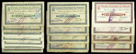 Almería. Consejo Municipal. 25 (cuatro), 50 céntimos (cuatro) y 1 peseta (siete). (KG. 86) (RGH. 573 a 578). 15 billetes, 3 series completas más varia...