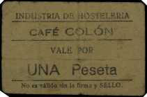 Almería. Industria de Hostelería. Café Colón. 1 peseta. (KG. 86c falta valor) (RGH. 585 mismo ejemplar). Ex Áureo 16/05/1995, nº 3418. Rarísimo. BC....