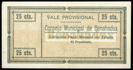 Benahadux (Almería). Consejo Municipal. 25 céntimos. (KG. 145) (RGH. 985). Rarísimo. MBC+.