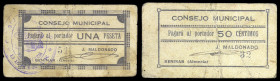 Benimar (Almería). Consejo Municipal. 50 céntimos y 1 peseta. (KG. 172) (RGH. 1130 y 1331 sin imágenes ni precios). 2 cartones, serie completa nº 32 y...
