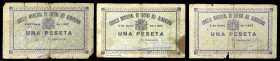 Cuevas de Almanzora (Almería). Consejo Municipal. 1 peseta (tres). (KG. falta) (RGH. 2138). 2 de junio. 3 billetes con distintas variantes. Raros. BC-...