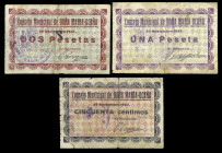 Doña María-Ocaña (Almería). Consejo Municipal. 50 céntimos, 1 y 2 pesetas. (KG. 321 y falta) (RGH. 2251 a 2253, éste sin imagen). 3 billetes. Muy raro...