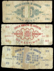 Garrucha (Almería). Consejo Municipal. 25, 50 céntimos y 1 peseta. (KG. 382) (RGH. 2624 a 2626). 3 billetes, serie completa, dos rotos y pegados en la...