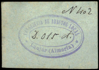 Laujar (Almería). Consejería de Abastos Local. 15 céntimos. (KG. 443a) (RGH. 3118, sin imagen ni precio). Cartón sobre una tarjeta de baile "Paraíso" ...