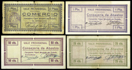 Lubrín (Almería). Consejería de Abastos. 25, 50 céntimos, 1 y 2 pesetas. (KG. 456 y falta) (RGH. 3237 a 3240). 4 billetes, todos los de la localidad. ...